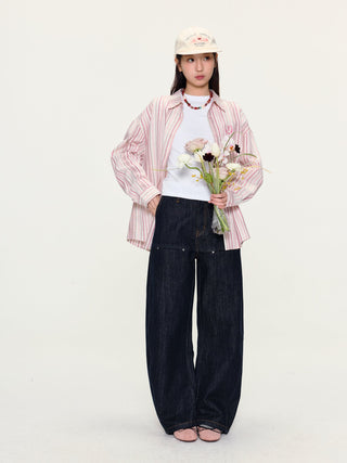 [YAWHAT] striped loose shirt