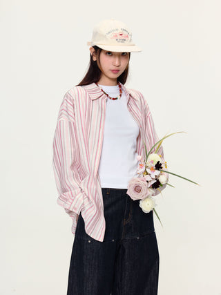 [YAWHAT] striped loose shirt