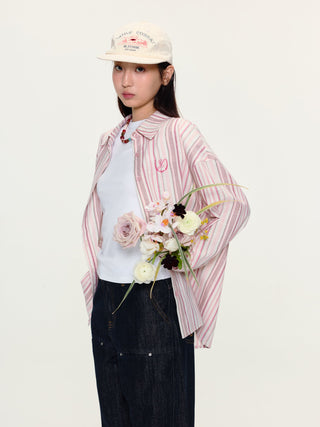 [YAWHAT] striped loose shirt