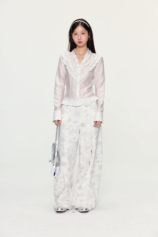 [YAWHAT] floral wide pants