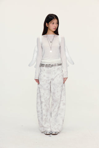 [YAWHAT] floral wide pants