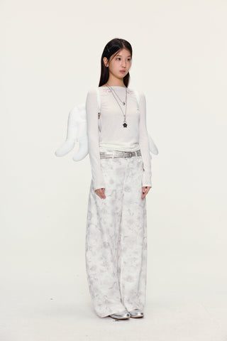 [YAWHAT] floral wide pants