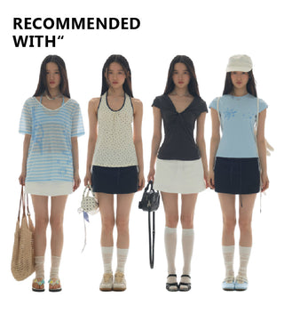[YAWHAT] drawstring elastic skirt