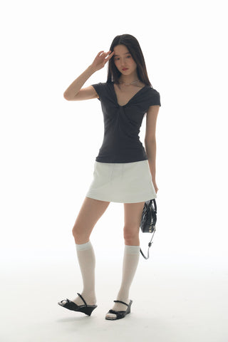 [YAWHAT] drawstring elastic skirt
