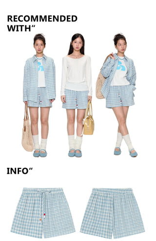 [YAWHAT] plaid cotton shorts