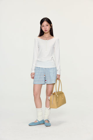 [YAWHAT] plaid cotton shorts