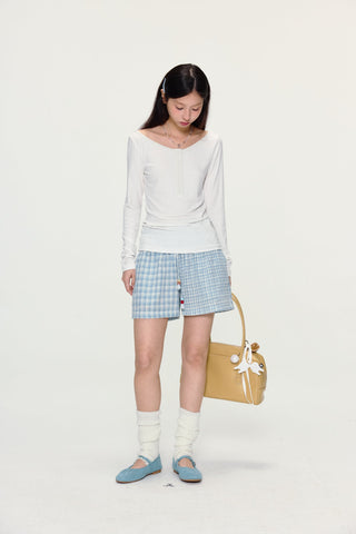 [YAWHAT] plaid cotton shorts