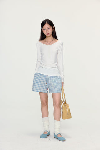 [YAWHAT] plaid cotton shorts