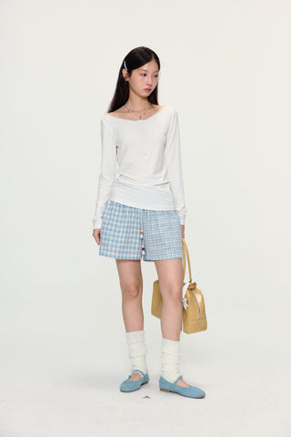 [YAWHAT] plaid cotton shorts