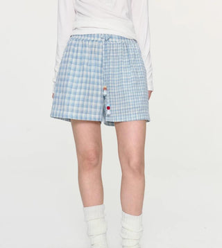 [YAWHAT] plaid cotton shorts