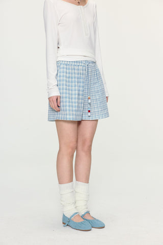 [YAWHAT] plaid cotton shorts