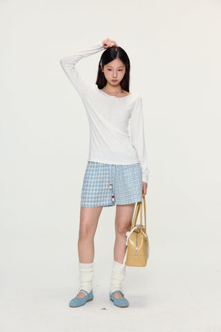 [YAWHAT] plaid cotton shorts