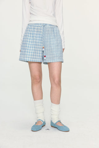 [YAWHAT] plaid cotton shorts