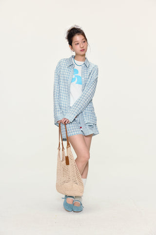 [YAWHAT] plaid cotton shorts