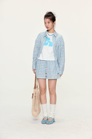 [YAWHAT] plaid cotton shorts