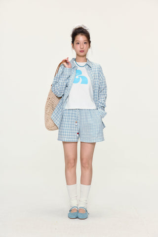 [YAWHAT] plaid cotton shorts