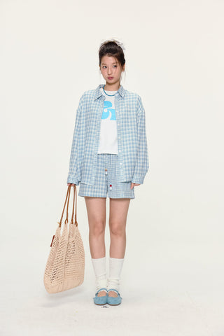 [YAWHAT] plaid cotton shorts