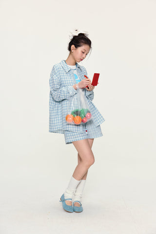 [YAWHAT] plaid cotton shorts