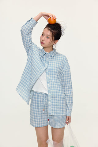 [YAWHAT] plaid cotton shorts