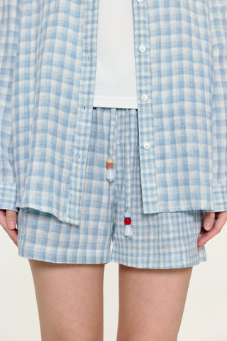 [YAWHAT] plaid cotton shorts