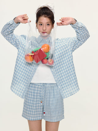 [YAWHAT] plaid cotton shorts