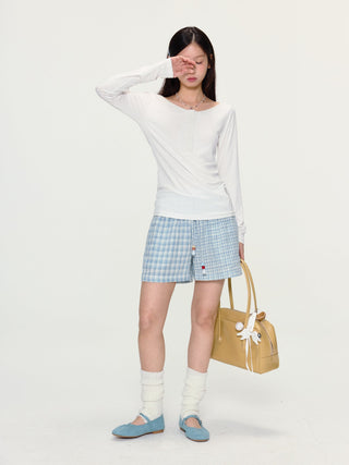 [YAWHAT] plaid cotton shorts