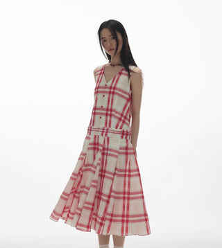 [YAWHAT] checkered tank dress