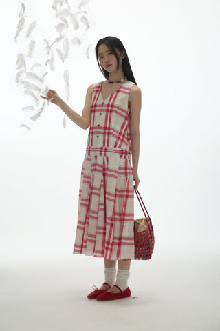 [YAWHAT] checkered tank dress