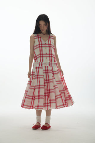 [YAWHAT] checkered tank dress