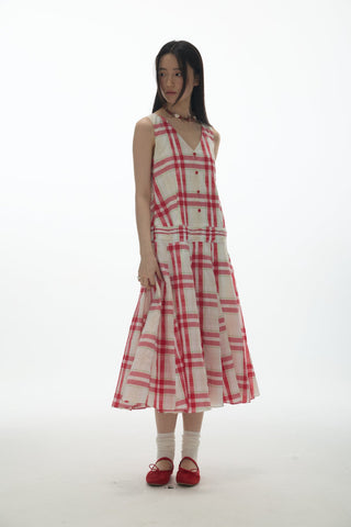[YAWHAT] checkered tank dress