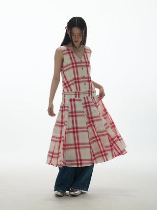 [YAWHAT] checkered tank dress