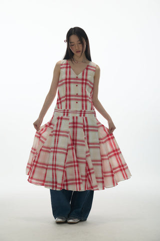 [YAWHAT] checkered tank dress