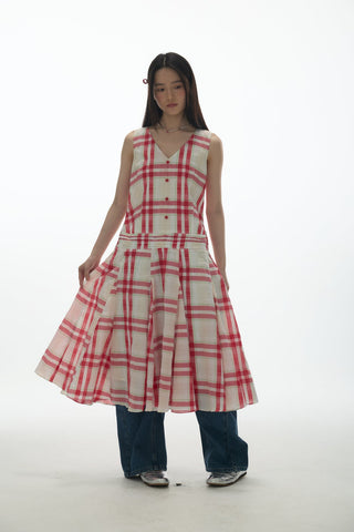 [YAWHAT] checkered tank dress