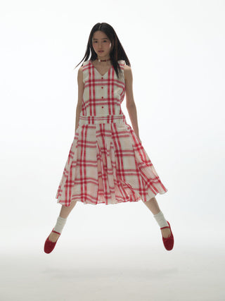[YAWHAT] checkered tank dress