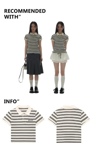 [YAWHAT] polo stripe top