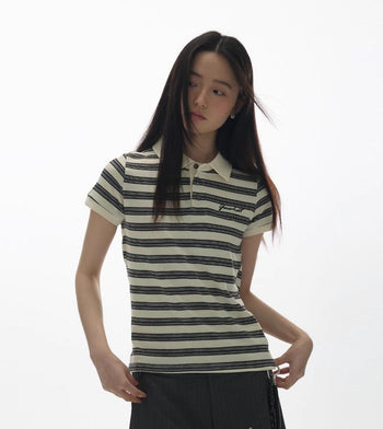 [YAWHAT] polo stripe top