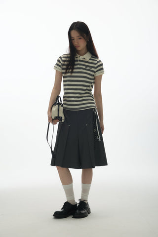 [YAWHAT] polo stripe top