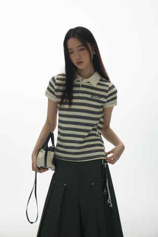 [YAWHAT] polo stripe top