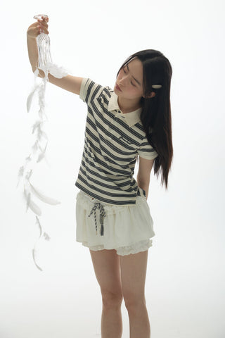 [YAWHAT] polo stripe top