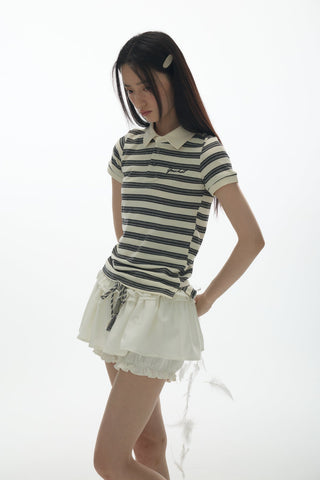 [YAWHAT] polo stripe top