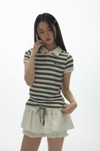 [YAWHAT] polo stripe top