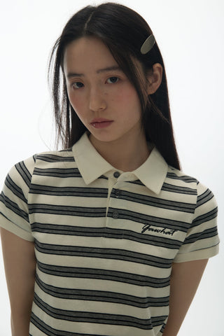 [YAWHAT] polo stripe top