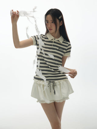 [YAWHAT] polo stripe top