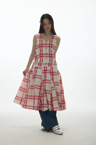[YAWHAT] checkered tank dress