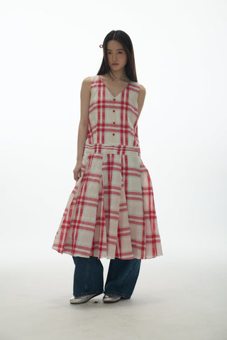 [YAWHAT] checkered tank dress