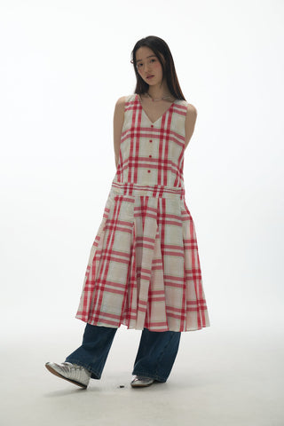 [YAWHAT] checkered tank dress