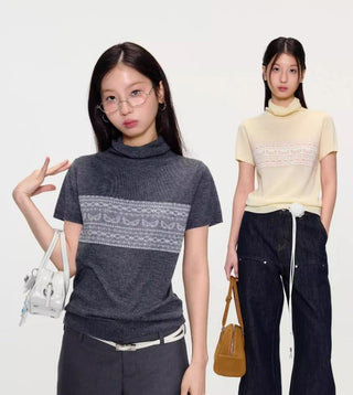 [YAWHAT] jacquard wool top