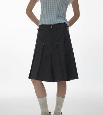 [YAWHAT] rivet pleated shorts