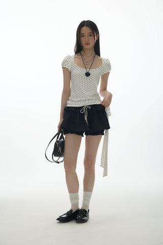 [YAWHAT] lace drawstring skirt