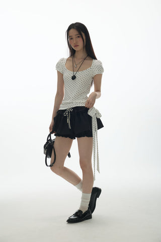 [YAWHAT] lace drawstring skirt